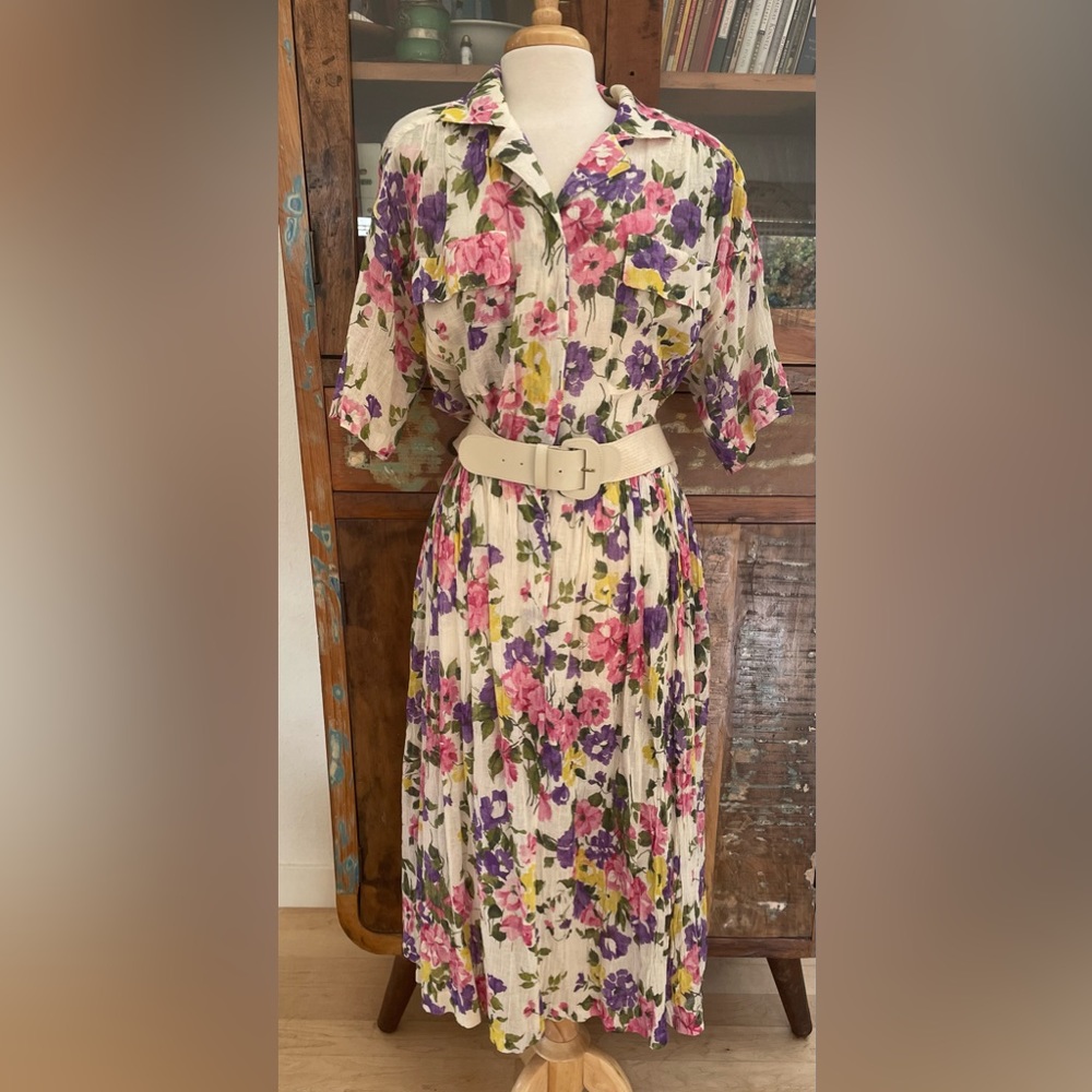 NWT Deadstock Vintage I. Magnin Gauzy Gauzy Cotton Floral Dress